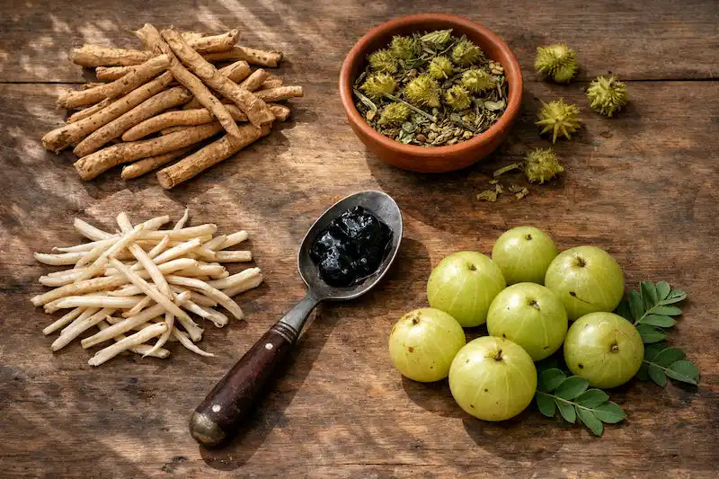 Best Ayurvedic supplements for energy and stamina including ashwagandha shilajit safed musli amla and gokshura