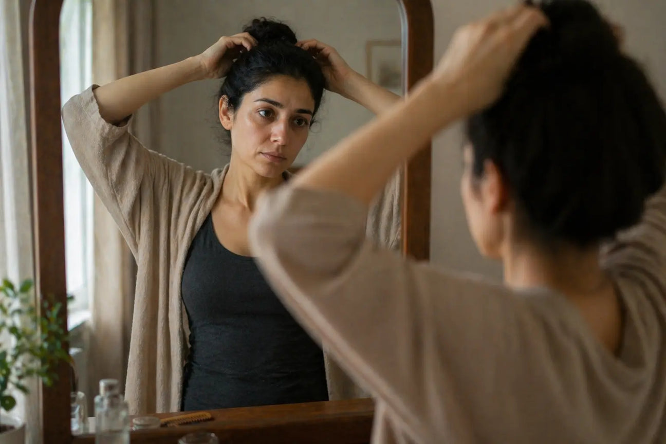 Woman reflecting on hormonal health changes associated with PCOS